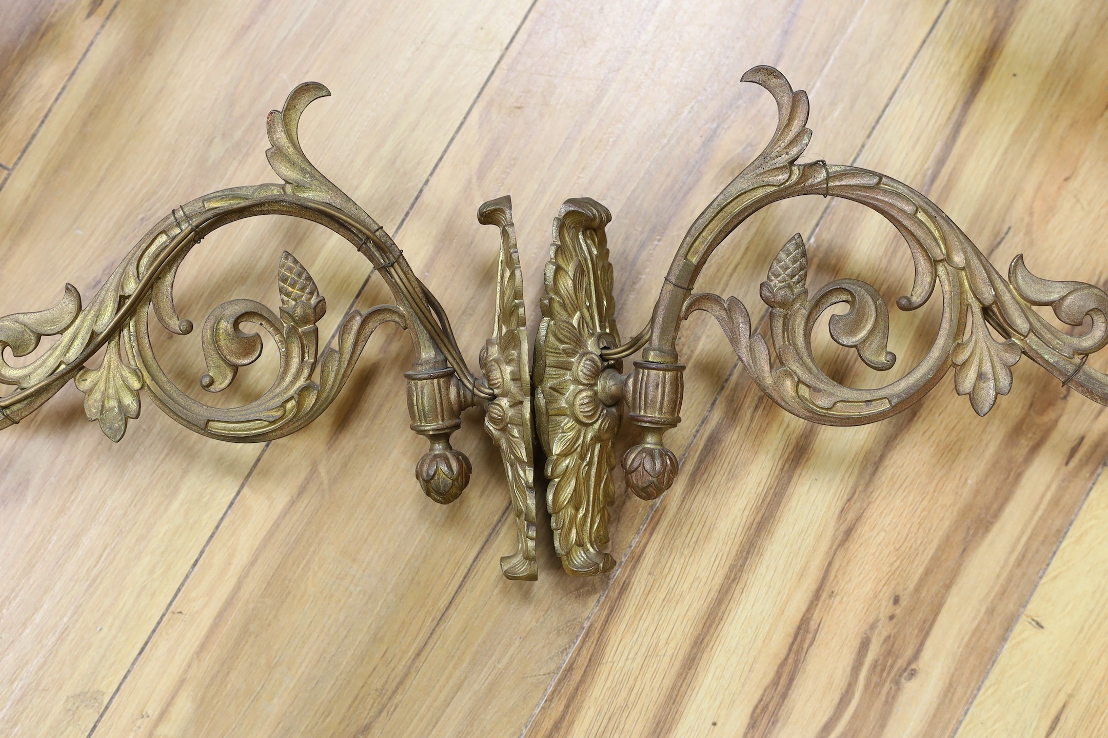 A pair of 5-light French neo Gothic brass wall sconces, 35cm deep